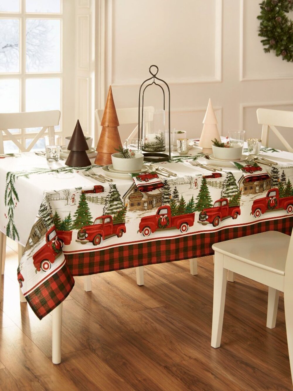 Elrene Home Vintage Truck Christmas Tree Farm Polyester Tablecloth 60X120